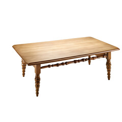 Early American maple rectangular coffee table with spindle legs, isolated on a empty plain background
