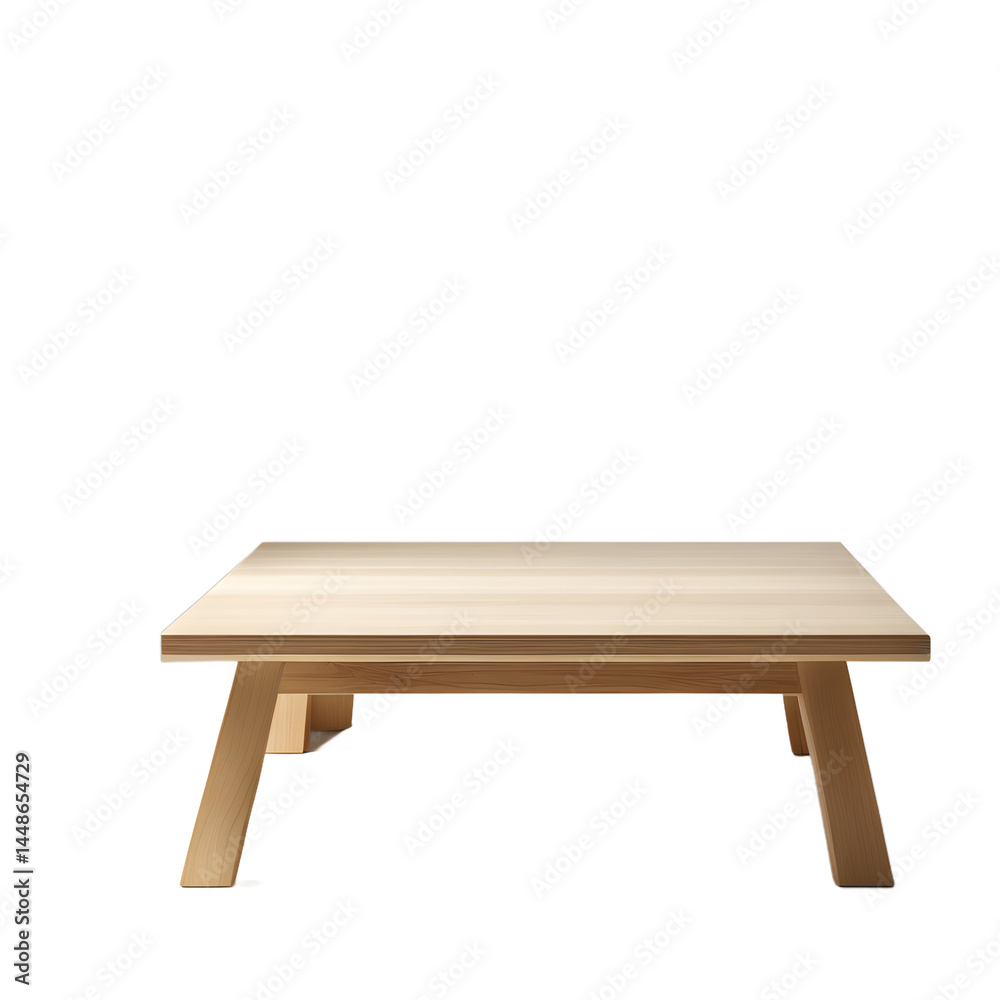 Poster japanese minimalist hinoki wood low square coffee table, isolated on a empty plain background