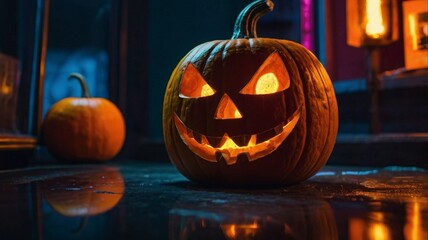 Fototapeta premium Neon jack-o’-lantern
