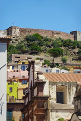 Bosa and its castle seen from the river Temo, Sardinia, Italy	