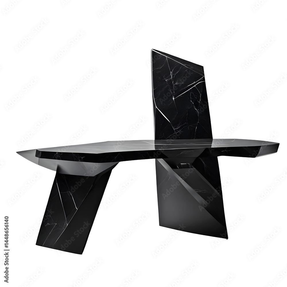 Poster Futuristic monolithic black stone desk with sharp angles, isolated on a empty plain background