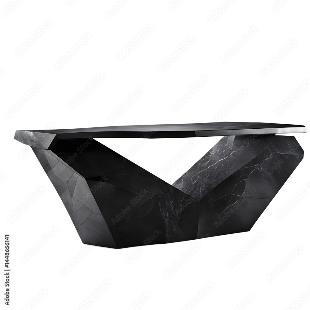 Poster Futuristic monolithic black stone desk with sharp angles, isolated on a empty plain background