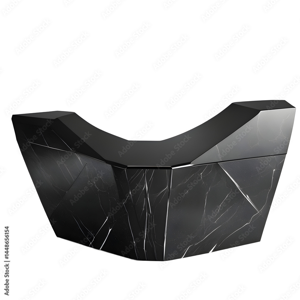 Poster Futuristic monolithic black stone desk with sharp angles, isolated on a empty plain background