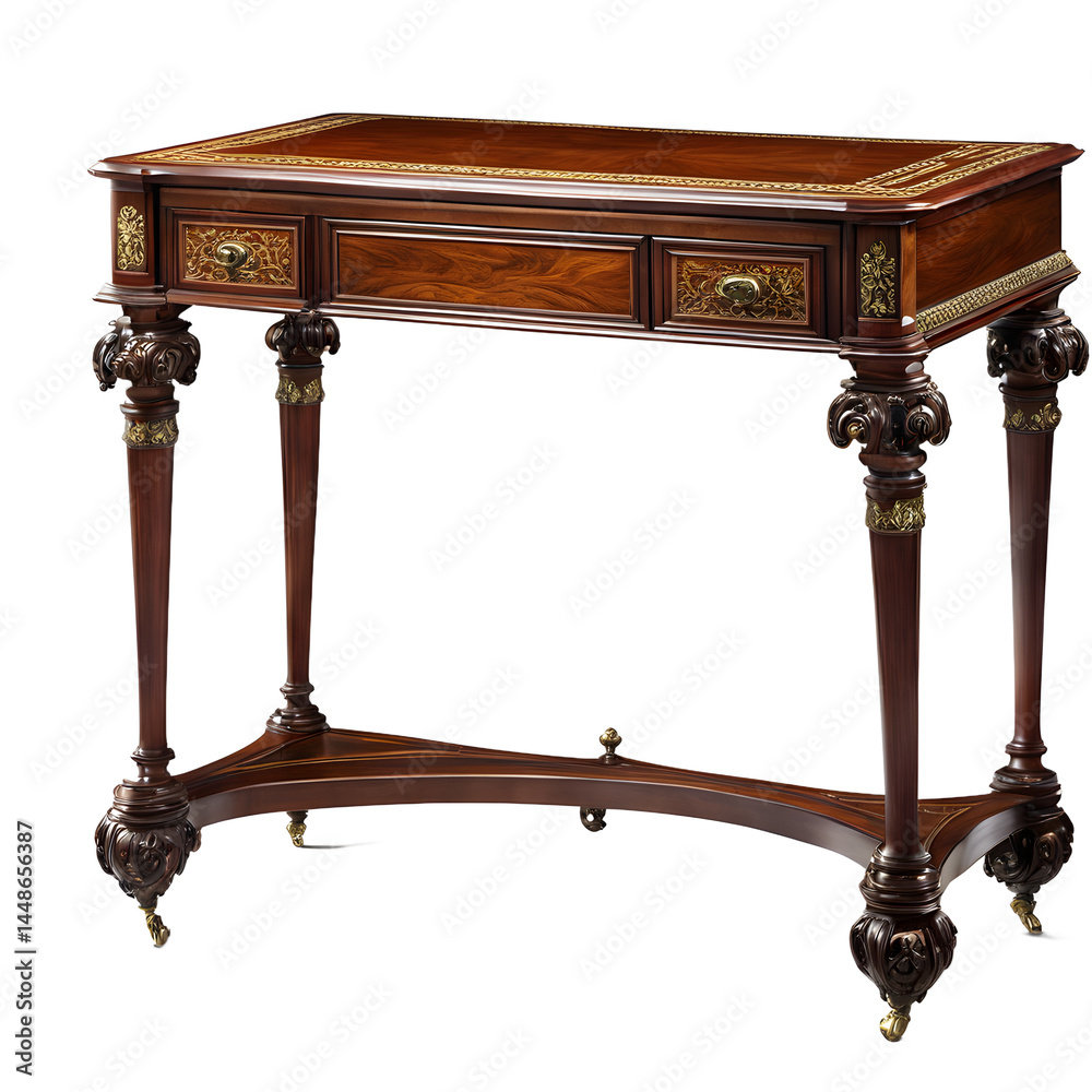 Poster victorian mahogany davenport desk with hinged top and side drawers, isolated on a empty plain backgr
