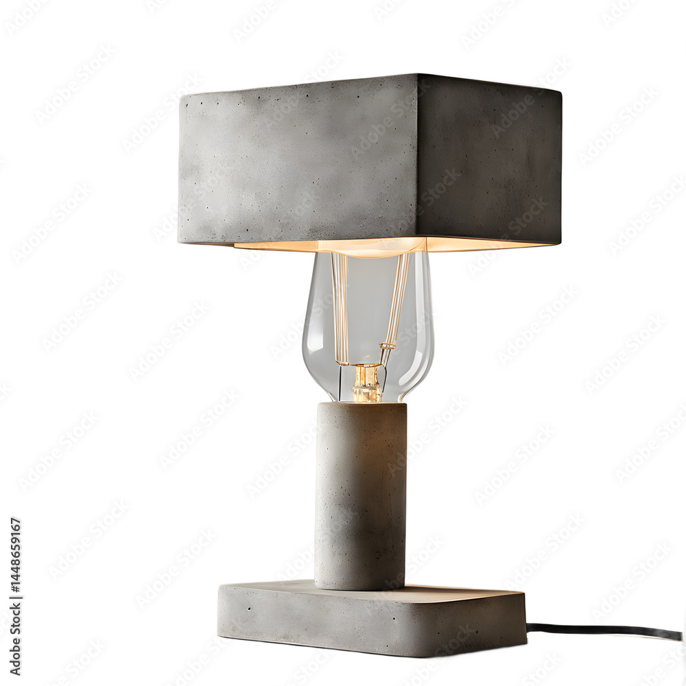 Poster Industrial concrete block desk lamp with exposed bulb, isolated on a empty plain background