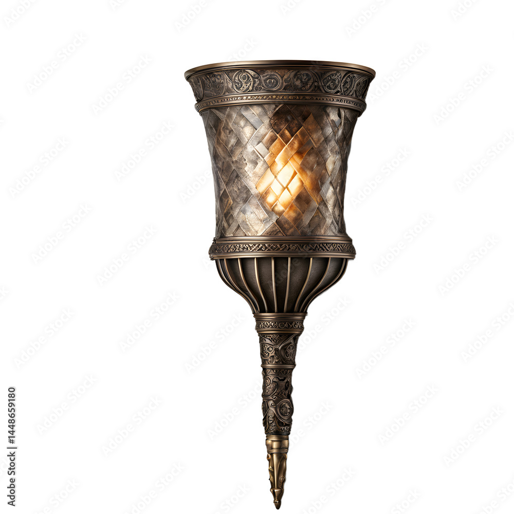 Poster historical medieval torch wall-mounted lamp, isolated on a empty plain background