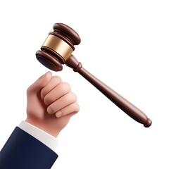 3D Render of a Gavel Falling Towards a Fist, Symbolizing Justice, Power, and Authority in Law