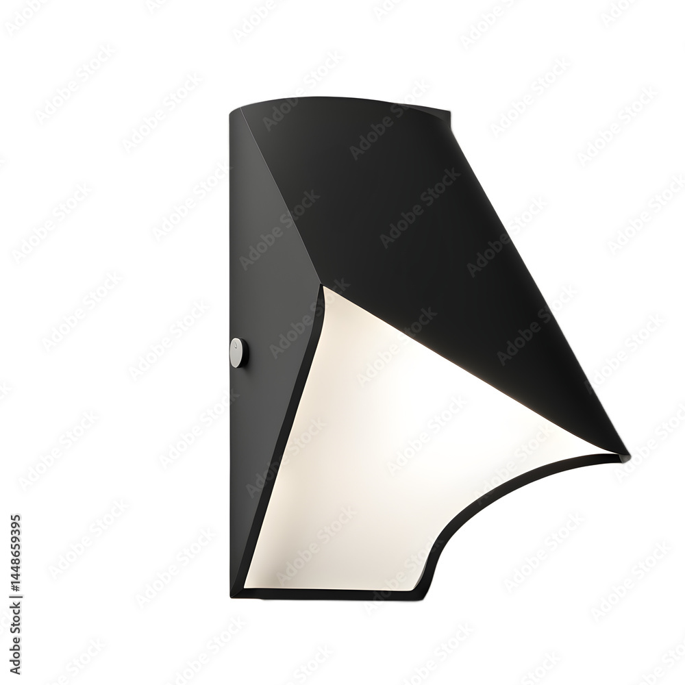 Poster minimalist black and white folded sheet wall lamp, isolated on a empty plain background