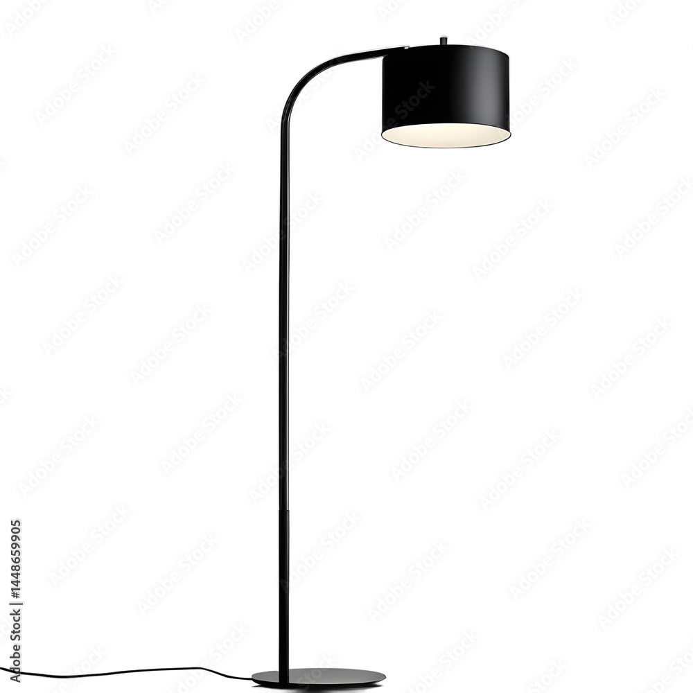Aufkleber modern minimalist black metal floor lamp with cylinder shade, isolated on a empty plain background