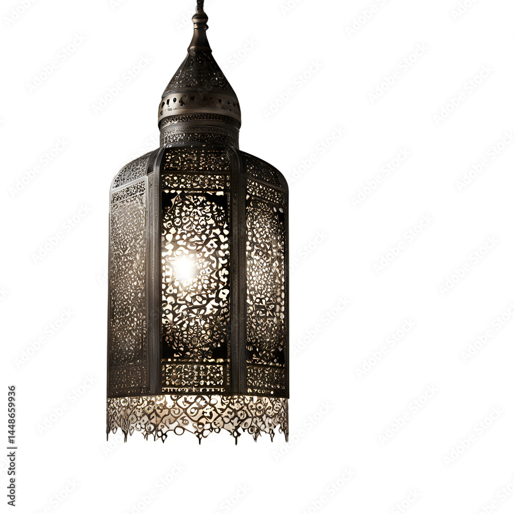 Aufkleber moorish style intricate metalwork hanging lamp, isolated on a empty plain background