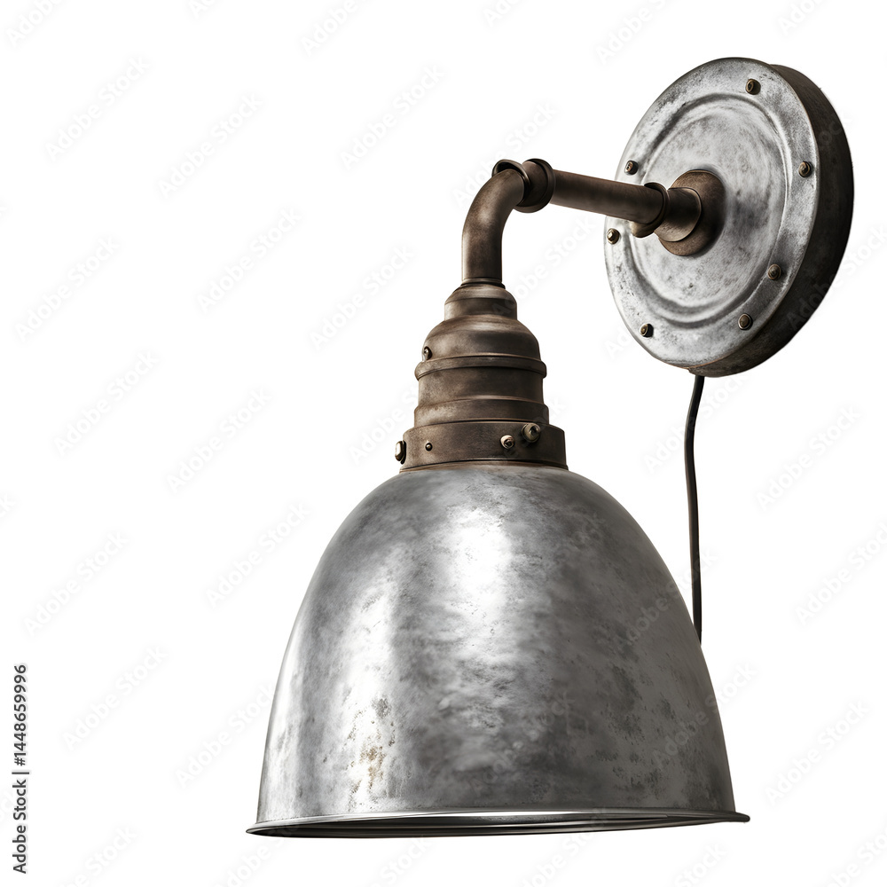Aufkleber rustic barn-style galvanized metal wall lamp, isolated on a empty plain background