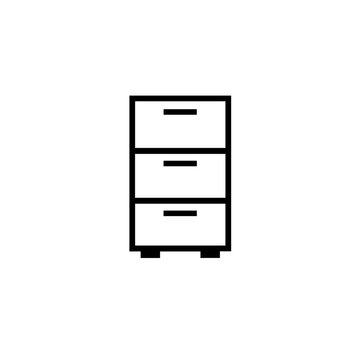 recommend clip art: Minimalist black three-drawer cabinet illustration on white background  