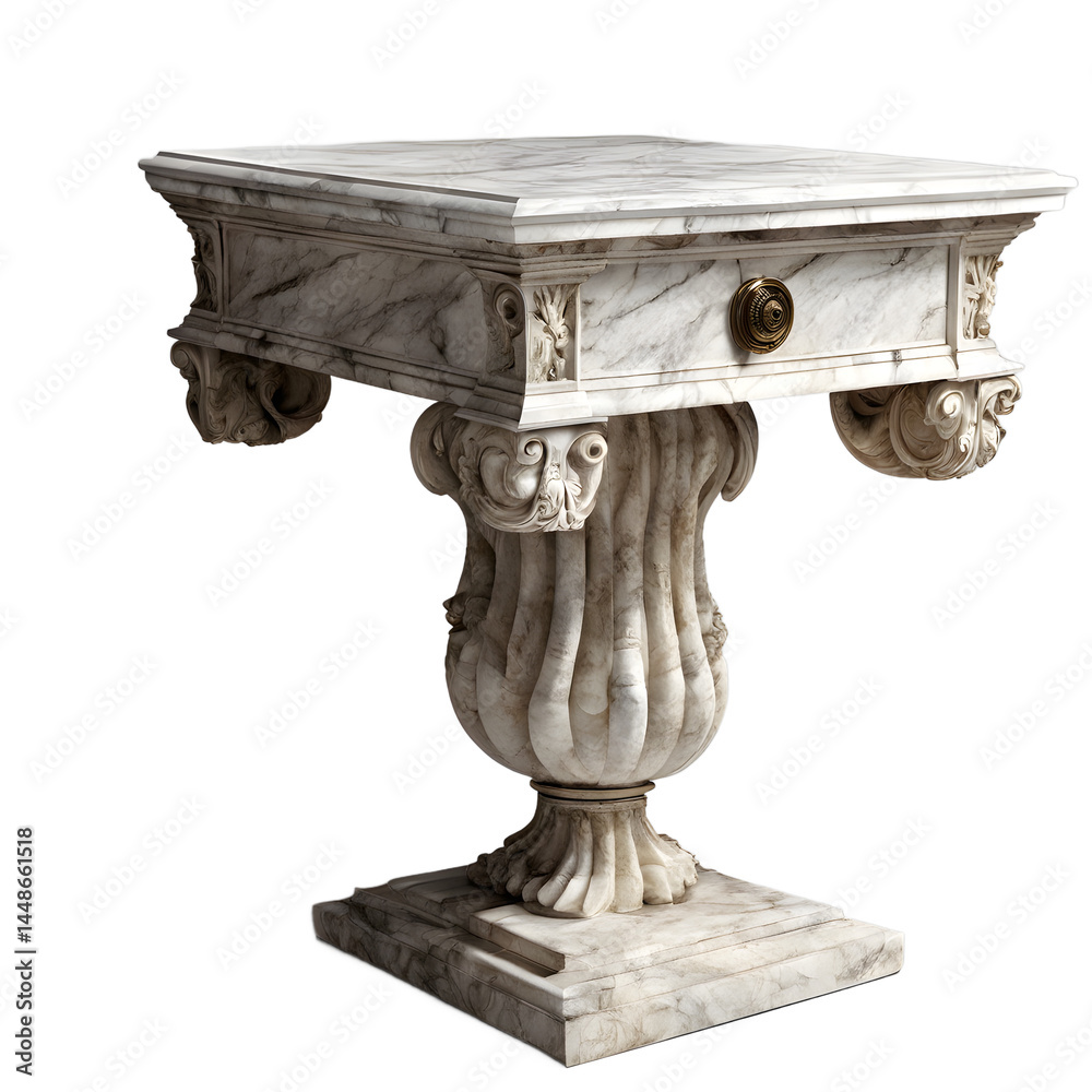 Poster ancient roman marble nightstand with pedestal base, isolated on a empty plain background
