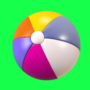 Beach ball 3d element animation, transparent 4K video, green screen