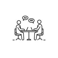 Two people engaged in conversation during a business meeting  