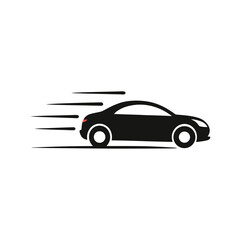 Running Car Silhouette Icon, Fast-Moving Vehicle with Motion Lines Vector