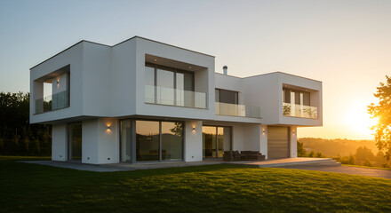 Modern Architecture Offers Tranquility in the Serene Landscape at Sunset