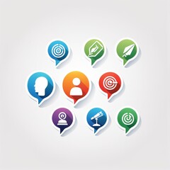 set line speech bubble with chat, target, target and arrow. colorful square. vector.