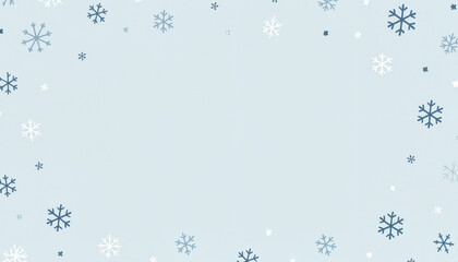 Minimal winter snowflake frame on blue background with copy space