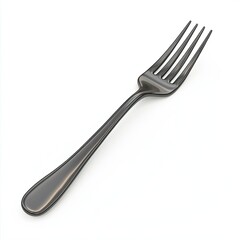 Elegant Black Dinner Fork on White Background: A High-Resolution Product Photography Shot