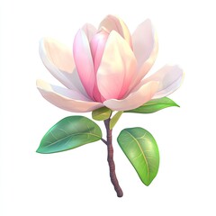 Blooming Pink Magnolia Flower with 3D Render, and Spring Blossom.