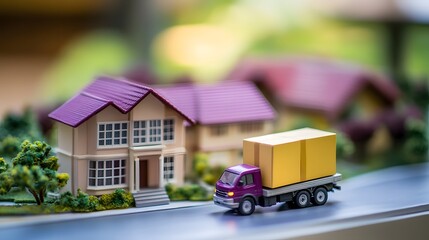 Obraz premium Miniature House Delivery Truck Model Home