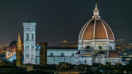 Basilica di Santa Maria del Fiore in Florence at night timelapse - viewed from Piazzale Michelangelo