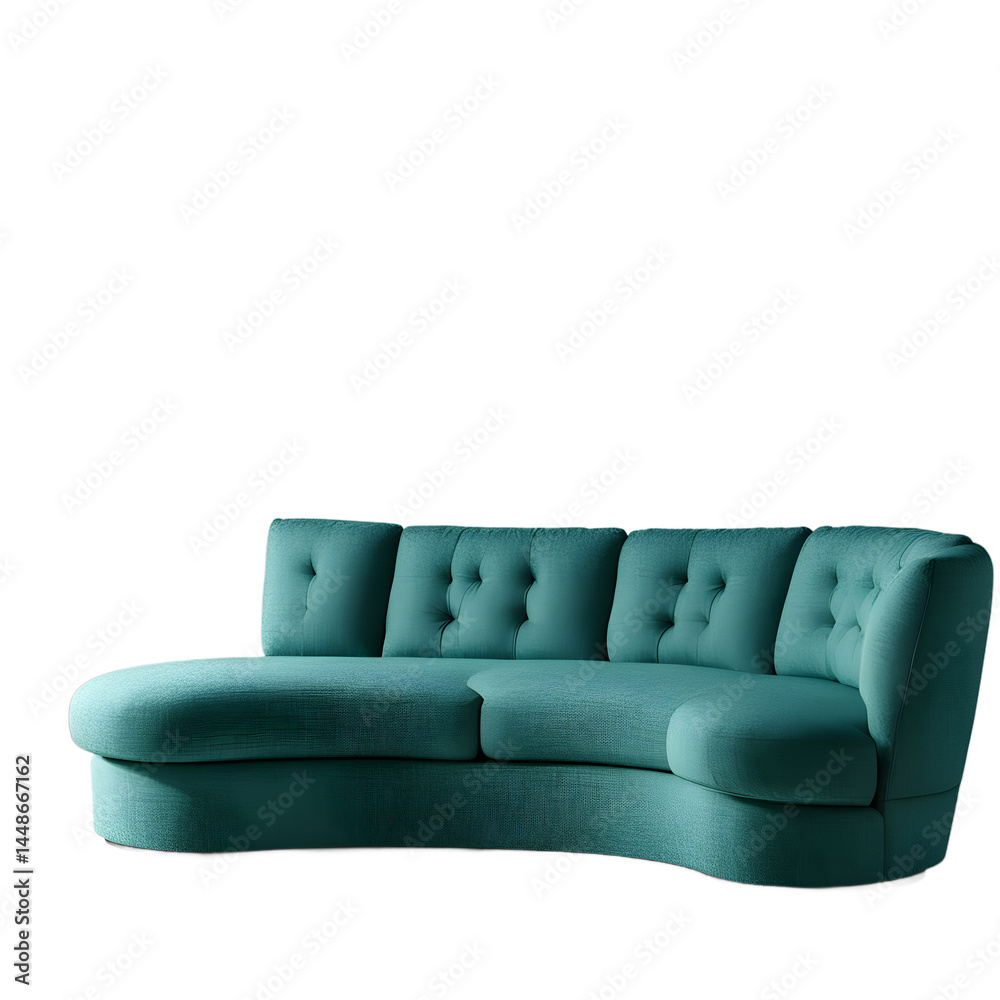 Aufkleber eclectic modern teal boucle fabric curved sofa, isolated on a empty plain background