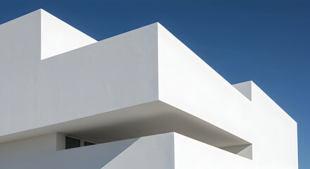 Geometric White Architecture With Blue Sky Minimalist Exterior Details
