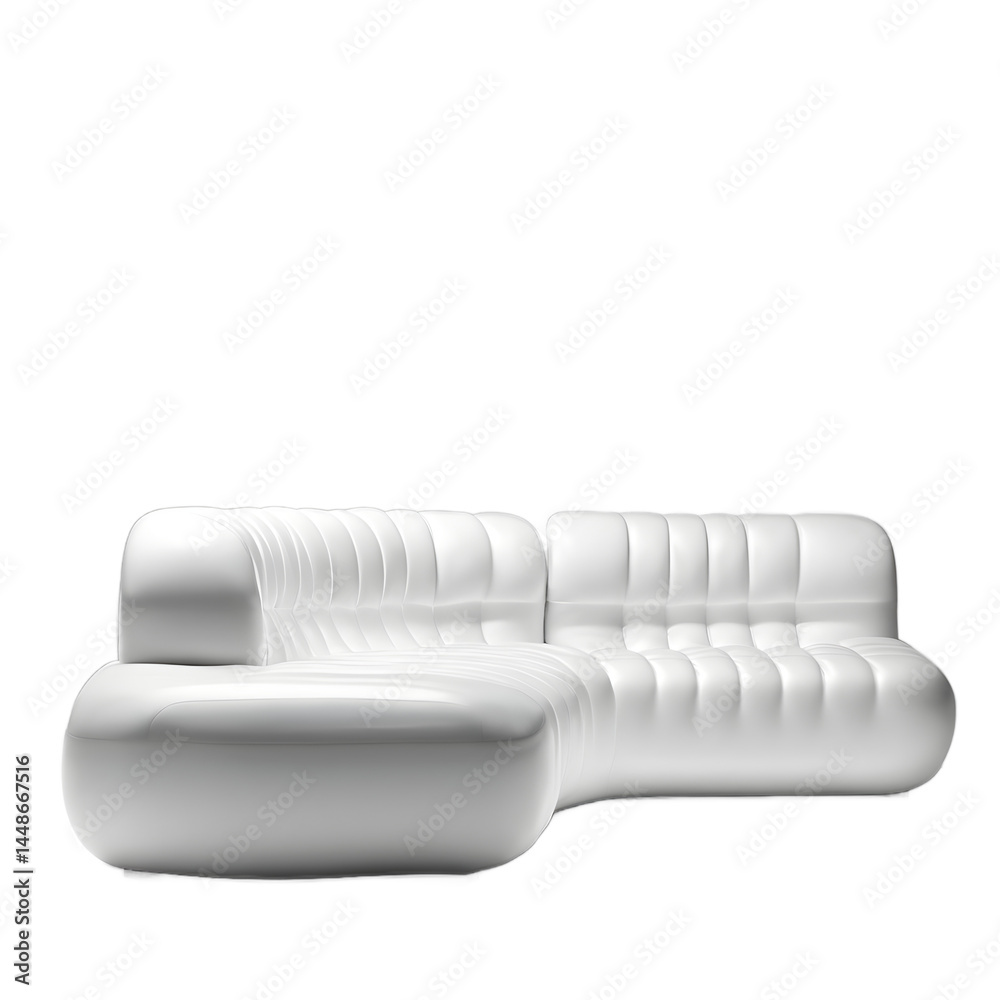 Poster futuristic luminous white plastic modular sofa, isolated on a empty plain background