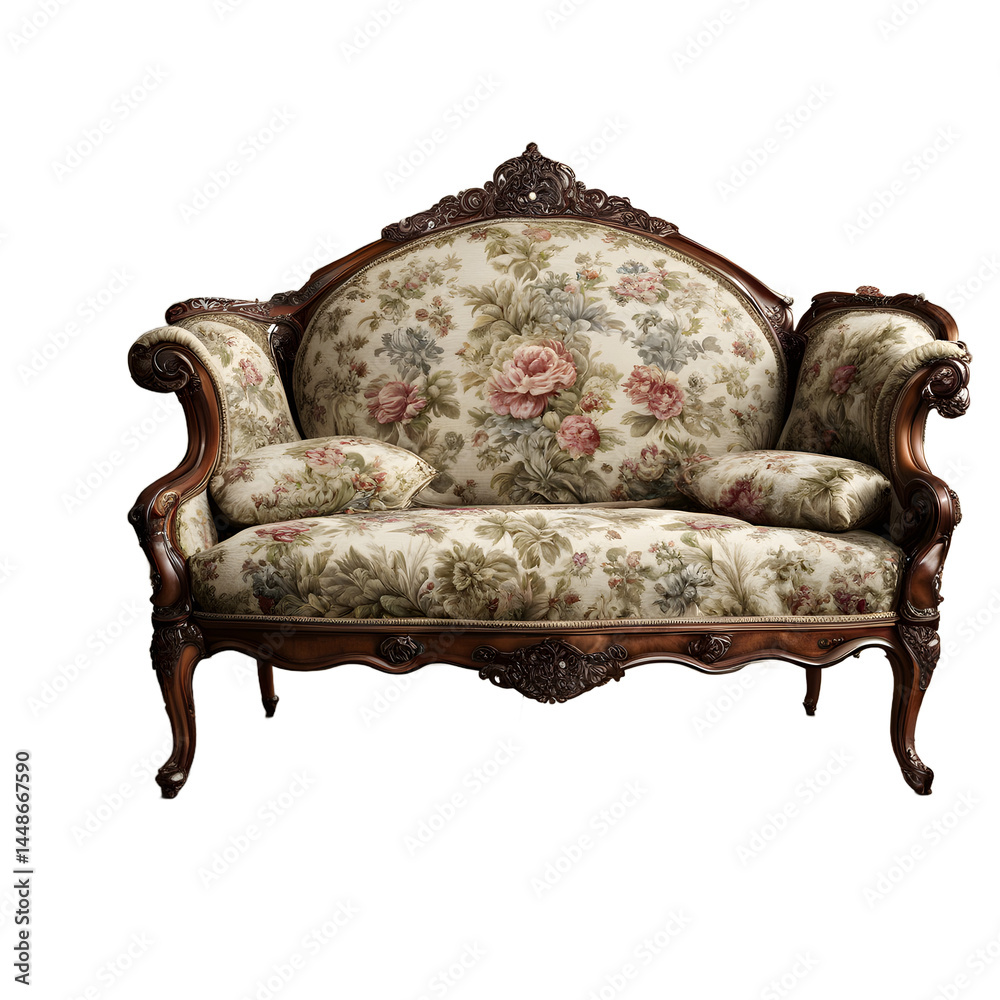 Aufkleber high victorian tapestry upholstered parlor sofa, isolated on a empty plain background