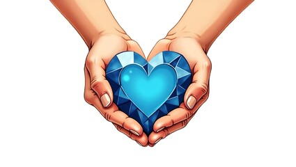 Obraz premium Loving Hands Gently Holding a Precious Blue Heart Gemstone