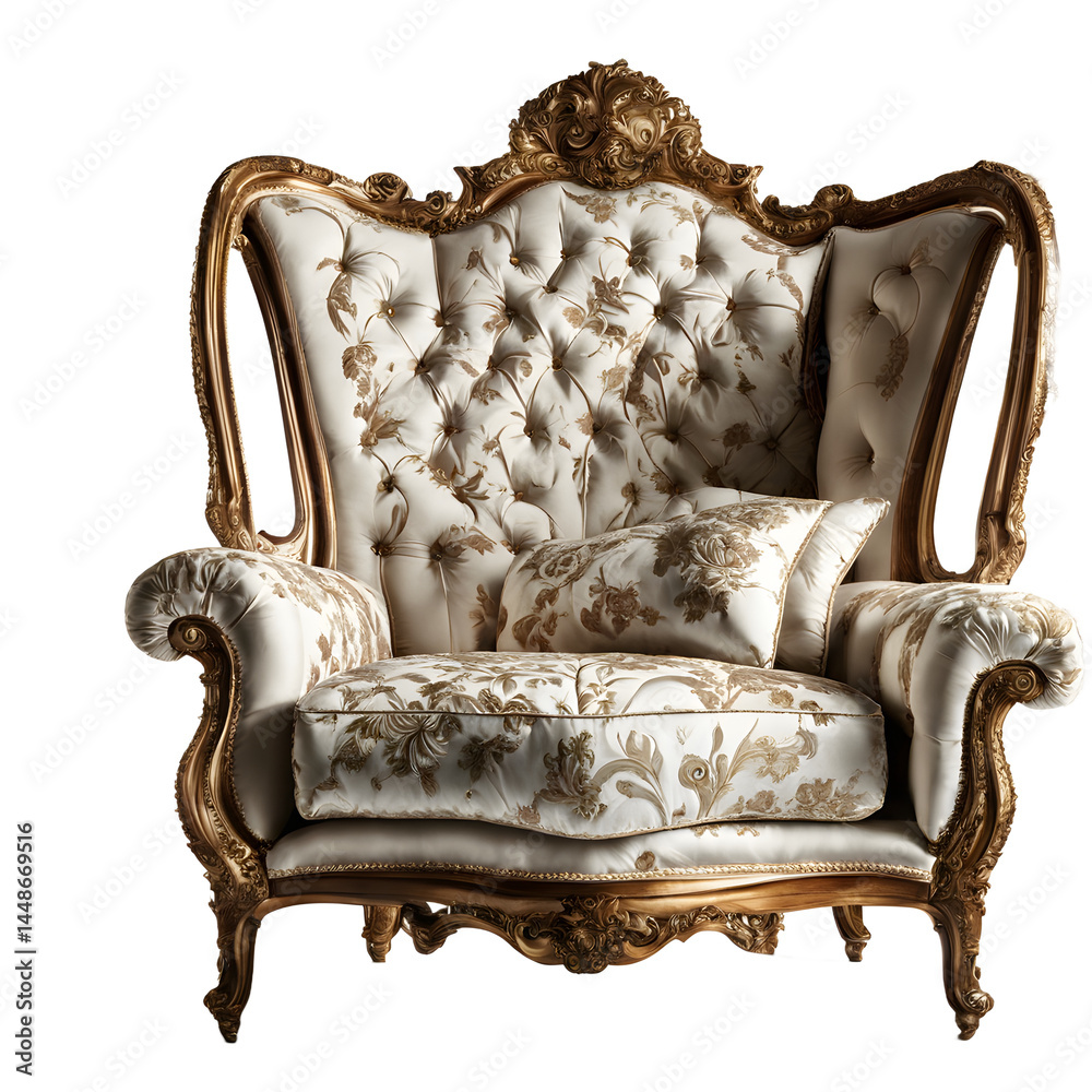 Poster Venetian Renaissance luxury patterned silk sofa, isolated on a empty plain background