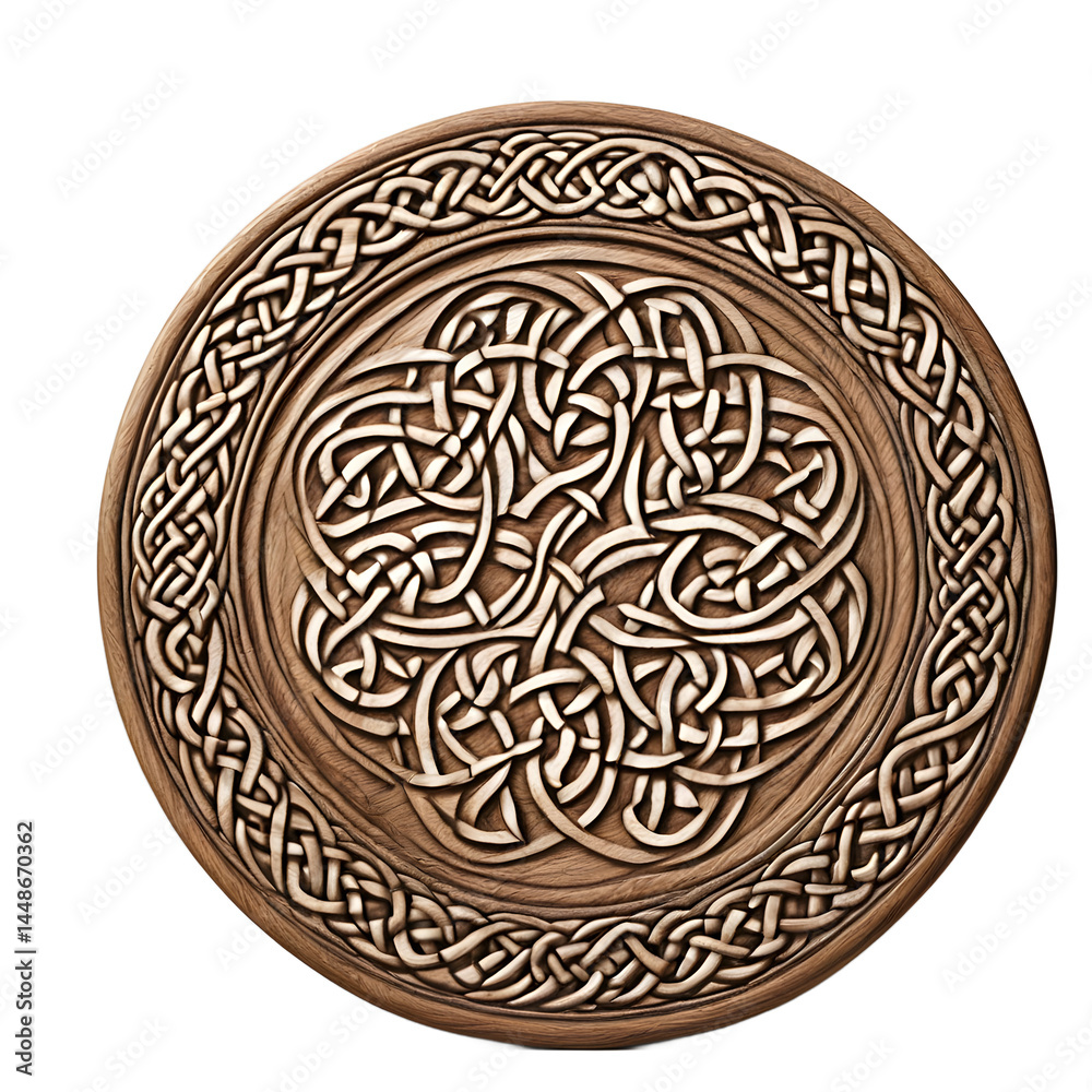 Aufkleber celtic knotwork carved oak round table, isolated on a empty plain background