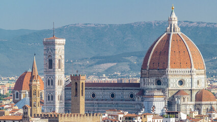 Duomo Santa Maria Del Fiore and Bargello aerial timelapse in the morning from Piazzale Michelangelo...