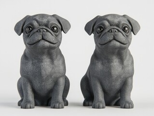 Pair of Adorable Gray Pug Dog Statues: Elegant Home Decor Accents