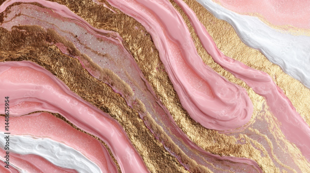 Canvas Prints abstract pink and white paint flowing over a textured gold background creating a luxurious and elega