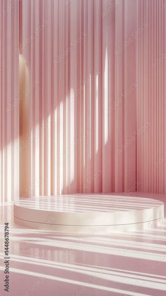 Poster elegant pink studio backdrop with round platform for product display soft light and shadow creating 