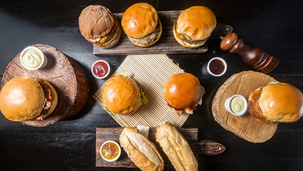 hamburgers on a table