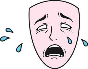 Crying face mask with tears and sad expression vector illustration for emotional and theatrical design 