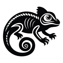 Chameleon silhouette line art vector illustration, Chameleon silhouette, Chameleon Vector art, Chameleon Clipart black Silhouette