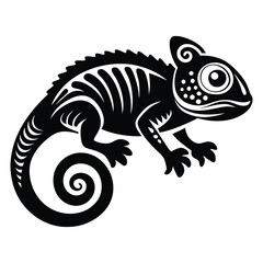 Chameleon silhouette line art vector illustration, Chameleon silhouette, Chameleon Vector art, Chameleon Clipart black Silhouette