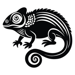 Chameleon silhouette line art vector illustration, Chameleon silhouette, Chameleon Vector art, Chameleon Clipart black Silhouette