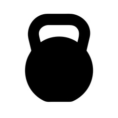 Bold black silhouette icon of a kettlebell, symbolizing weight training, gym workouts, or strength exercises.
