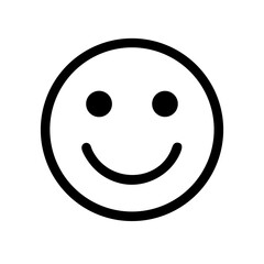 Minimal outline icon of a smiley face, symbolizing happiness, friendliness, positive mood, or user interface feedback.
