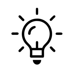 Minimal outline icon of a glowing light bulb, often used to represent ideas, creativity, innovation, or solutions.

