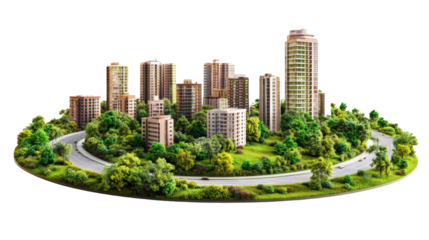 Creative City Skyline in Globe Shape Isolated on White Background, Urban World Concept, Modern Architecture and Globalization Theme for Design and Travel Ideas