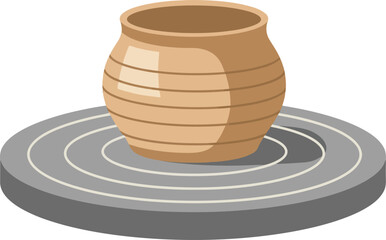 Pottery clay vase on spinning wheel vector illustration for ceramic art and craft creation process design 