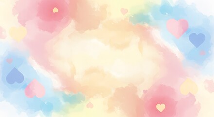 Pastel Watercolor Background with Hearts - Abstract Romantic Texture for Valentine's Day, Wedding, or Baby Shower