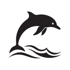 Obraz premium Leaping dolphin silhouette over waves